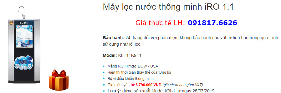 Điểm bán máy lọc nước thông minh Karofi Iro 1.1 tại TP Vinh, Nghệ An 1